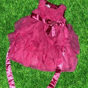 American Princess Rose-Textured Burgundy Party Dress